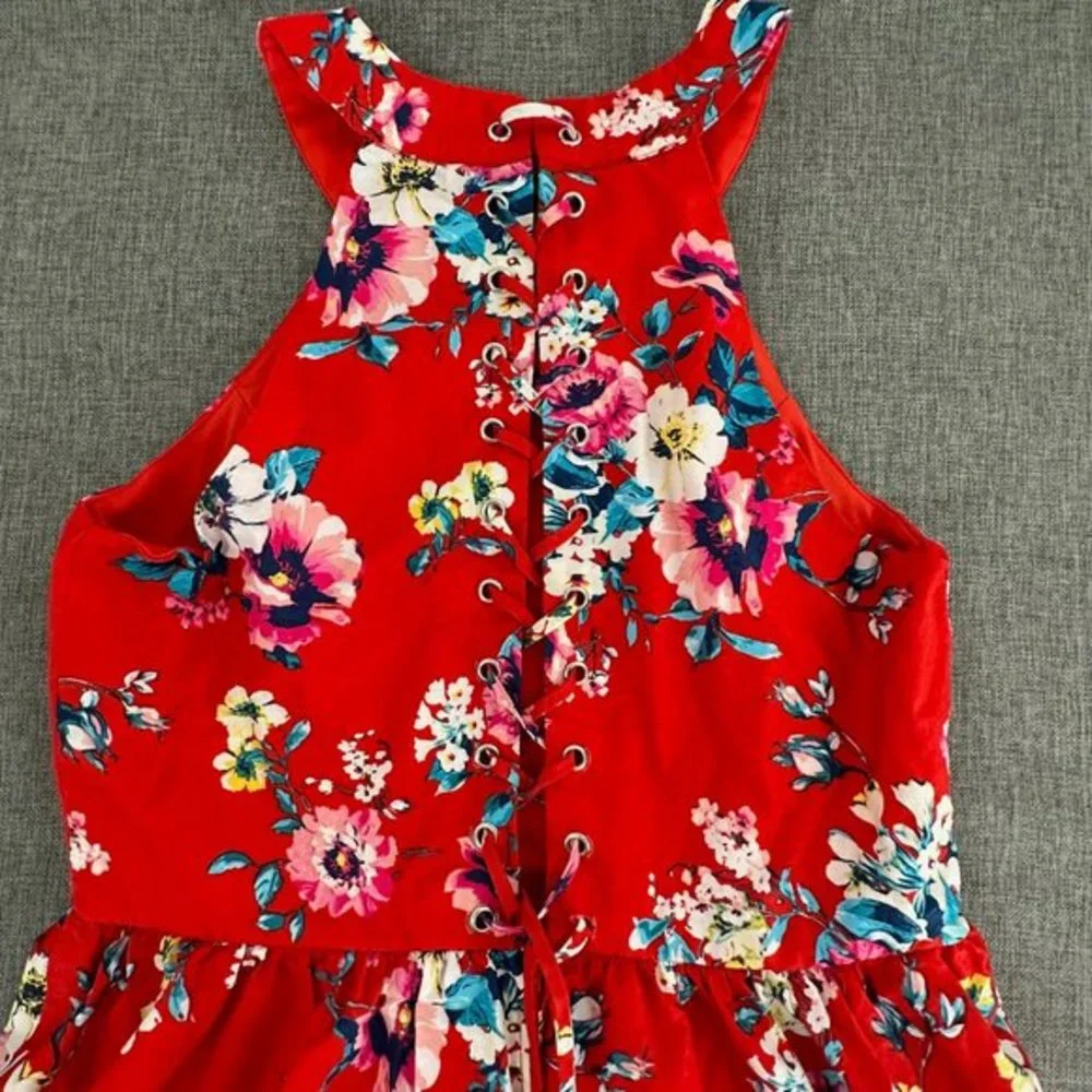 Trixxi Clothing Company Dress Girls XL Fit & Flare Floral Red Blue Pink Crisscro